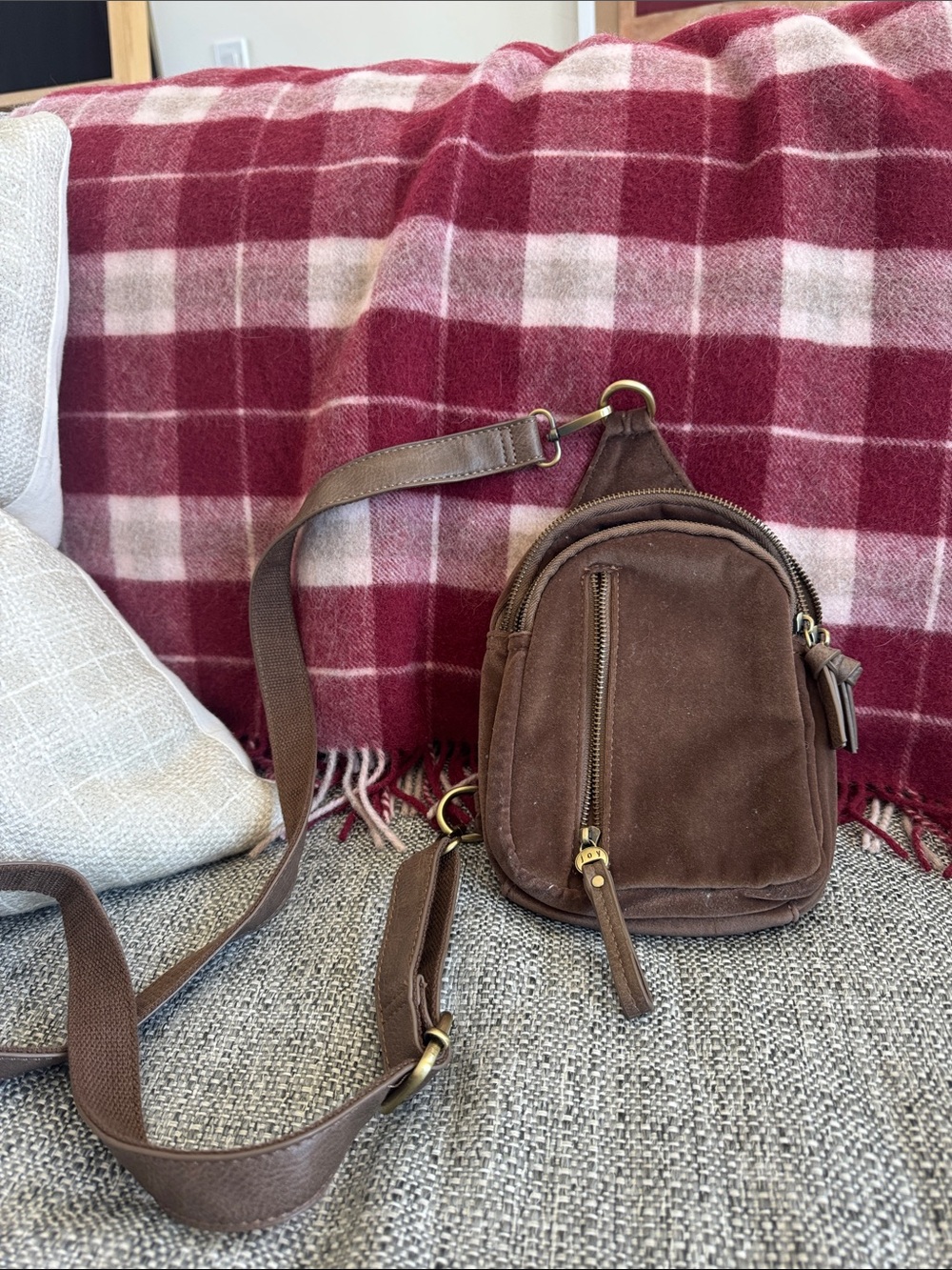 Joy Susan Brown Suede Crossbody Bag